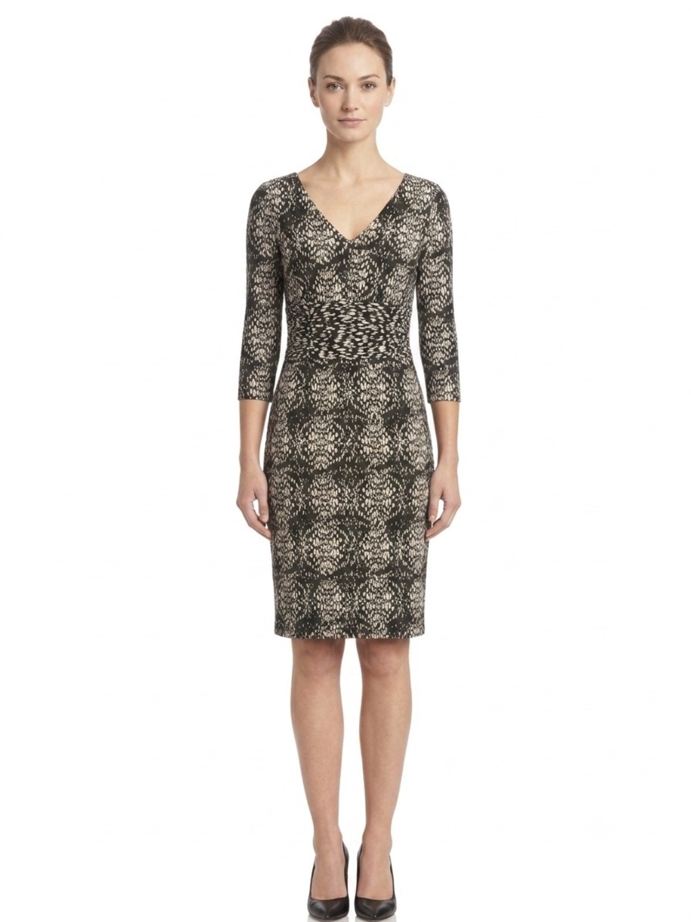 Adrianna Papell Black White Abstract Print Ruched Bodycon Dress Women’s Size 8